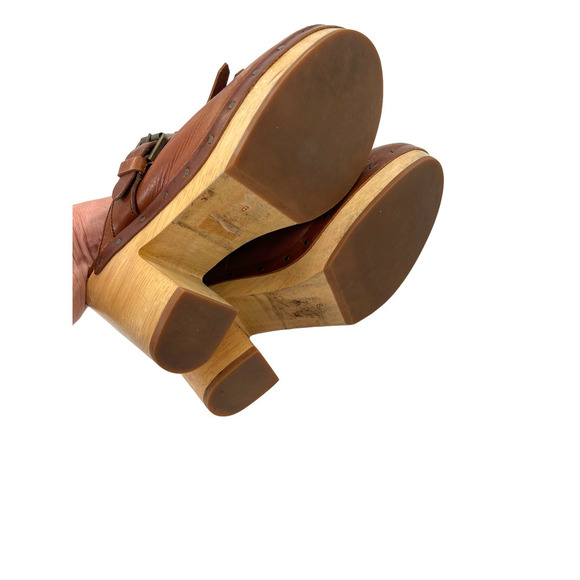 Madewell Womens Leather Fringe Clog Platform Shoe Round Toe Size 6US Brown - Picture 8 of 10